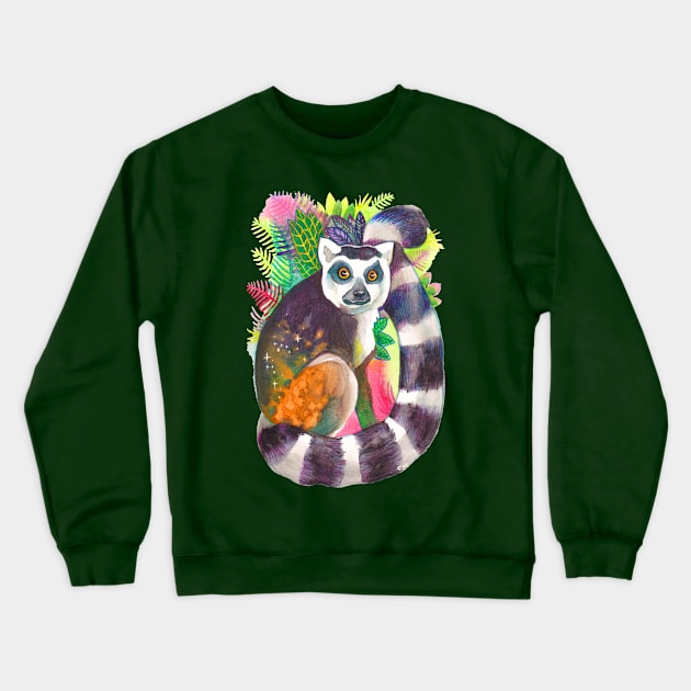 Ringtail Lemur Magic Forest Crewneck Sweatshirt by ProfessorBees